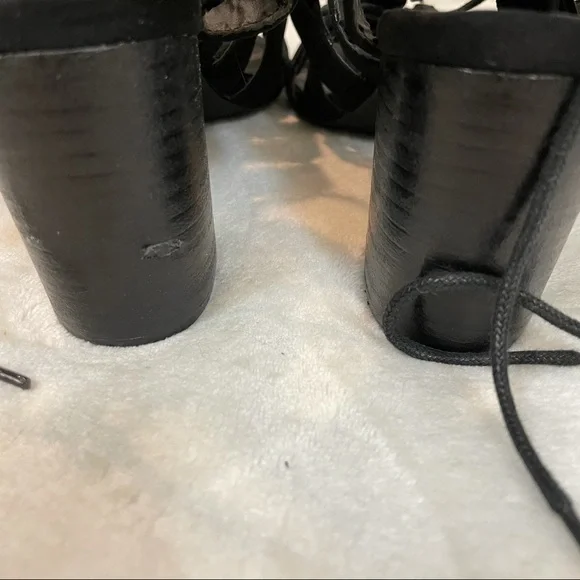 COCONUTS MATISSE Copa Tassel Lace Up Strappy Sandals Heel Suede Black 6 - Picture 4 of 7